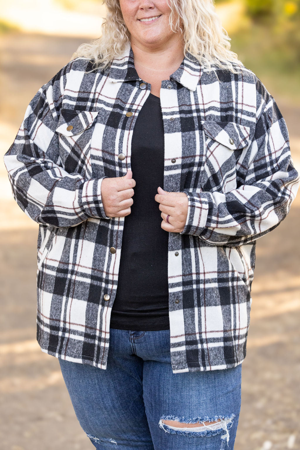 Norah Plaid Shacket - Ivory and Black